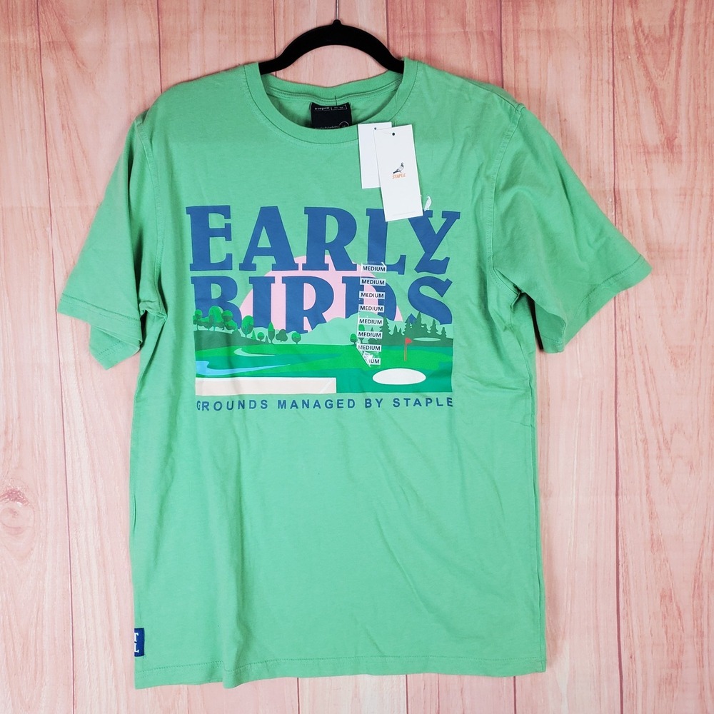 Staple T Shirt Mens Medium Green Cotton Graphic Early Birds Ground Managed Golf
